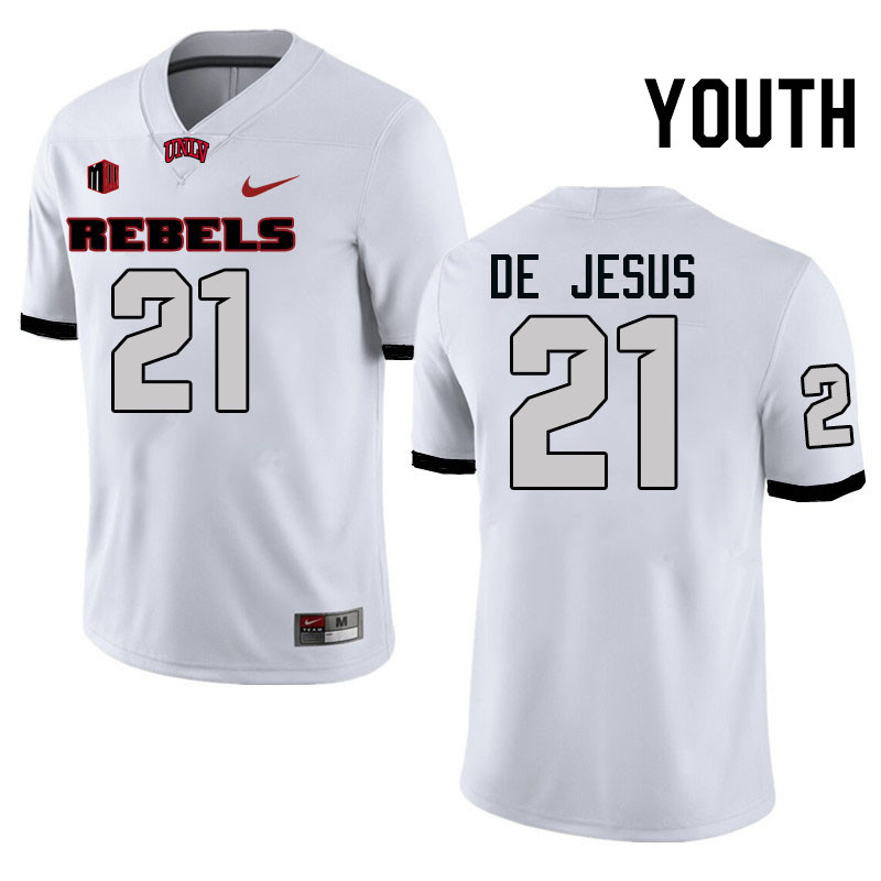 Youth #21 Jacob De Jesus UNLV Rebels College Football Jerseys Stitched-White